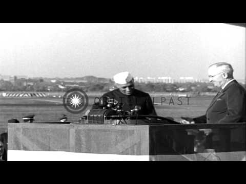 Indian Prime Minister Nehru being received by US President Truman and other digni...HD Stock Footage