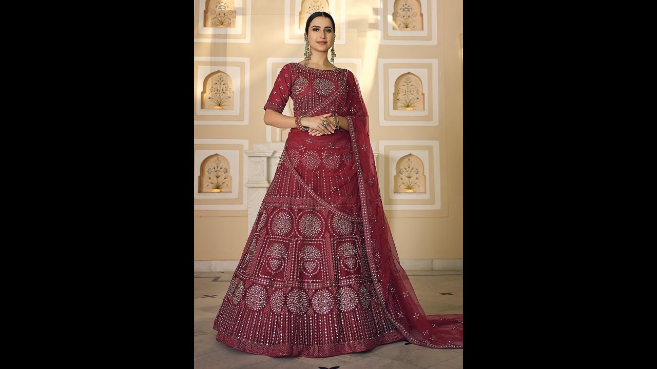 Maroon Color Soft Net Material Lehenga With Mirror And Dori Work