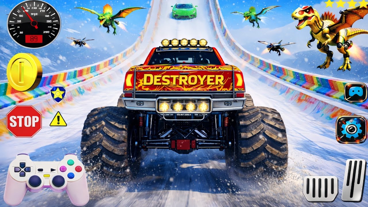 Small Car vs Giant Monster Truck! Ultimate Mega Ramp Battle 🚛🔥