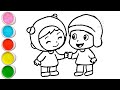 Cute Nina With Pocoyo Drawing, Painting and Coloring For Kids and Toddlers_ Easy Art