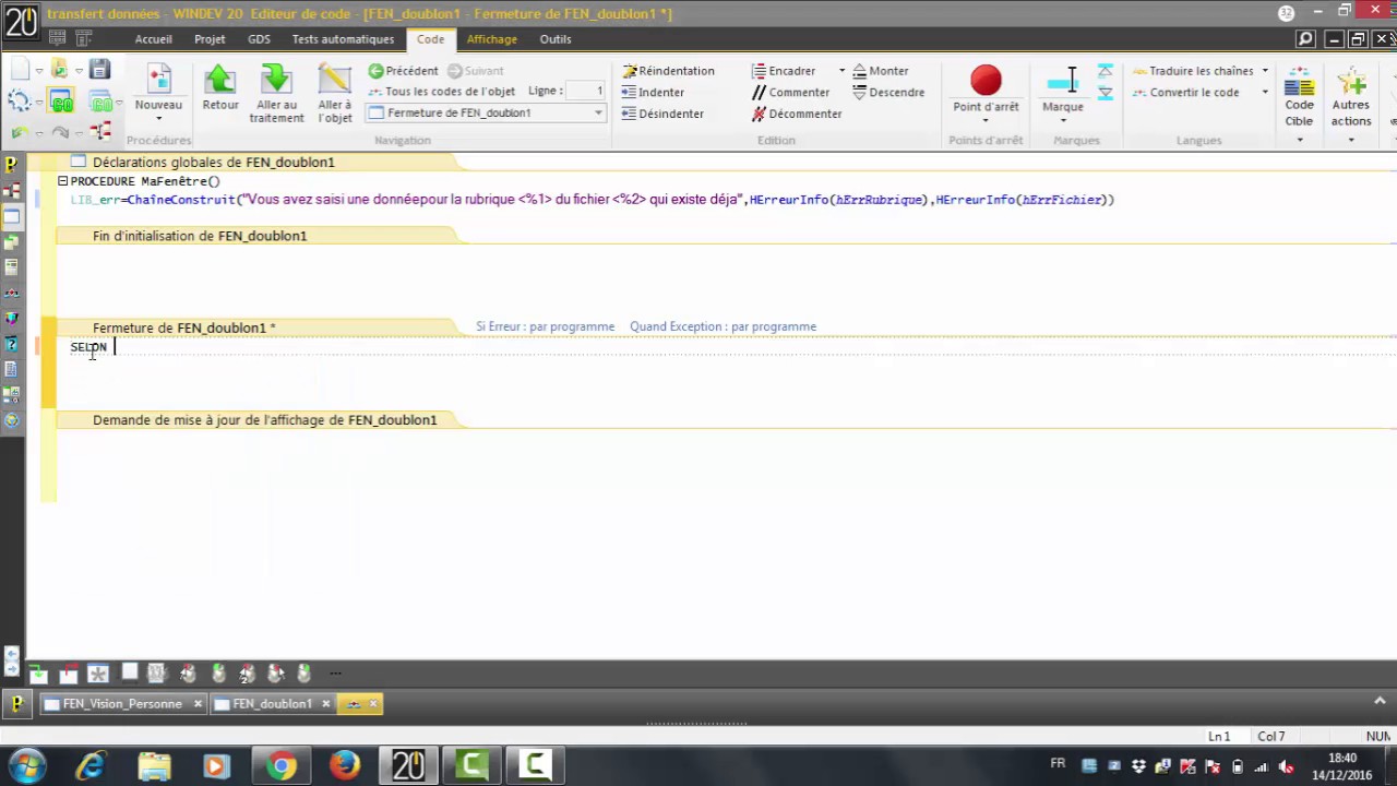 Désactiver gestion automatique des erreurs