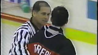 Randy McKay vs Brent Hughes / Hughes bodychecks Chris Terreri