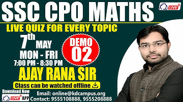 Maths Special Batch | For SSC CPO EXAM | Concepts & Tricks | Demo 02 | By Ajay Rana Sir