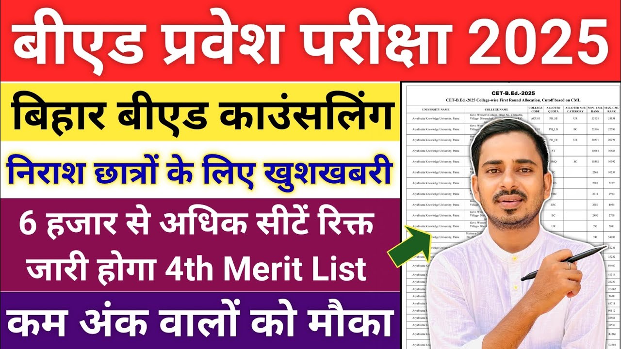 Bihar Bed 4th Merit List Update | Bihar Bed counselling 2025 |Bihar bed Centralized Counselling 2025