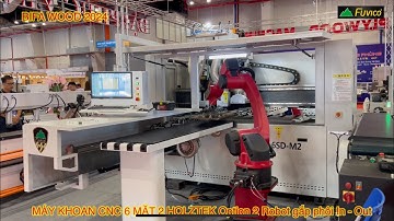 Máy khoan cnc 6 mặt 2 chùm khoan kép Holztek option Robot gắp phôi tại Bifa Wood 2024