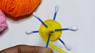 Amazing 4 Beautiful Woolen Yarn Flower making ideas with Cotton Buds | Easy Sewing Hack