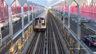 The Subway Crossing Over the Williamsburg Bridge in New York - Manhattan to Brooklyn! 2021 (4K)