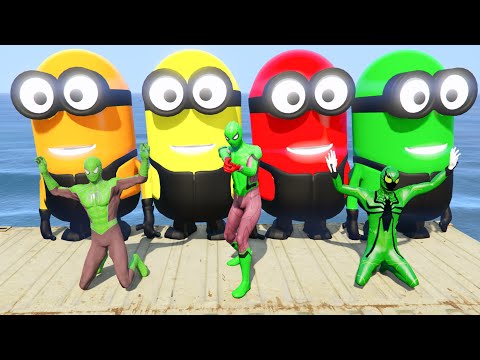 GTA 5 Epic Ragdolls | RED SPIDERMAN VS RED MINION VS GREEN MINION (Euphoria Physics/Funny Fails) #11
