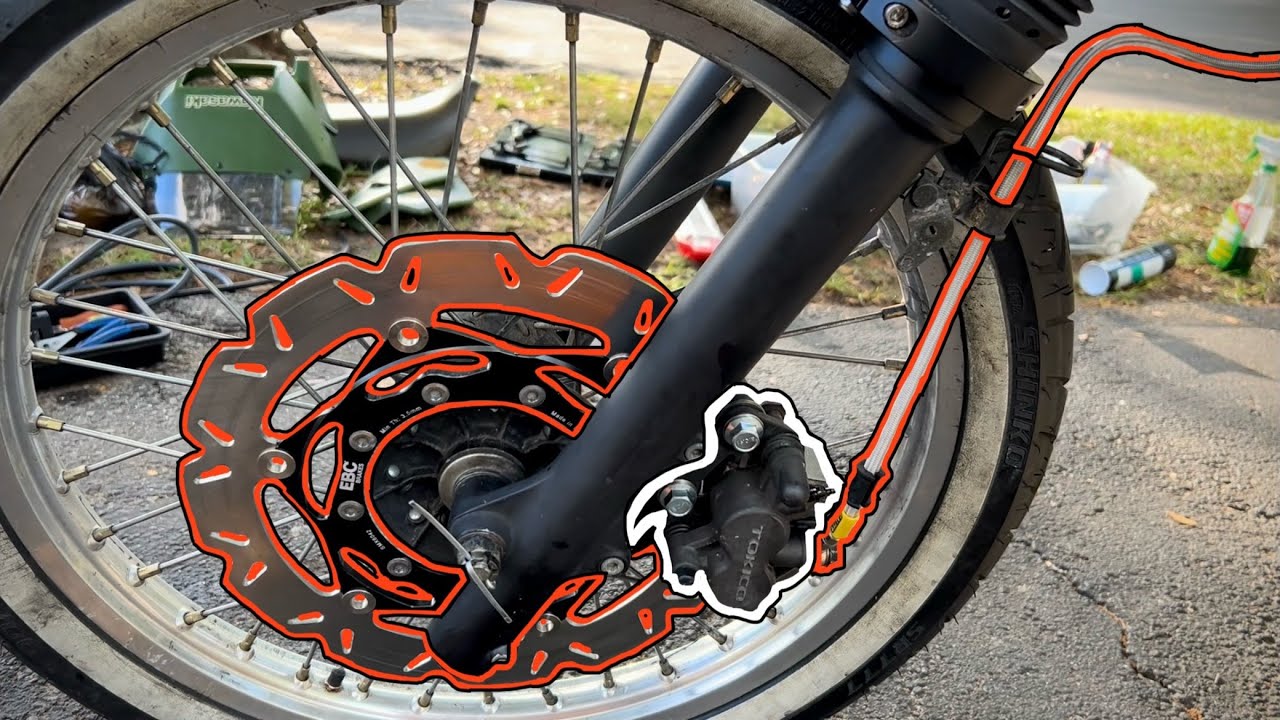 KLR650 Gen-1: Front Brake Upgrade (SV650 caliper, 320mm rotor, steel braided line)