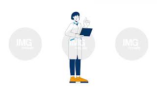 Asian female scientist in lab coat holding laptop 2D character animation