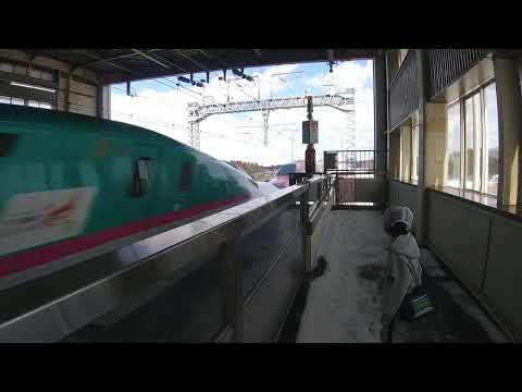 恐怖、、新花巻駅はやぶさ&こまち通過 Shinkansen passing at high speed 320km/h