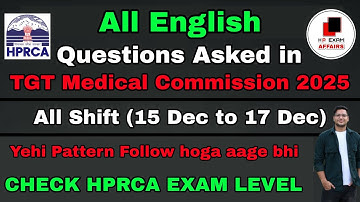 All English Questions asked in TGT Medical Online Exam by HPRCA | 2025 | All Shifts