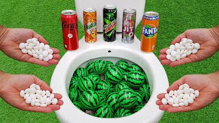 Watermelon Ball VS Coca Cola Zero, Mojito, Fanta, Mtn Dew, Yedigün and Fruity Mentos in the toilet