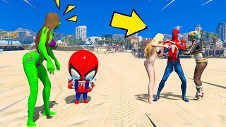 SHE HULK e BEBE DO HOMEM ARANHA ESPIONOU E ATROPELOU ELE no GTA 5