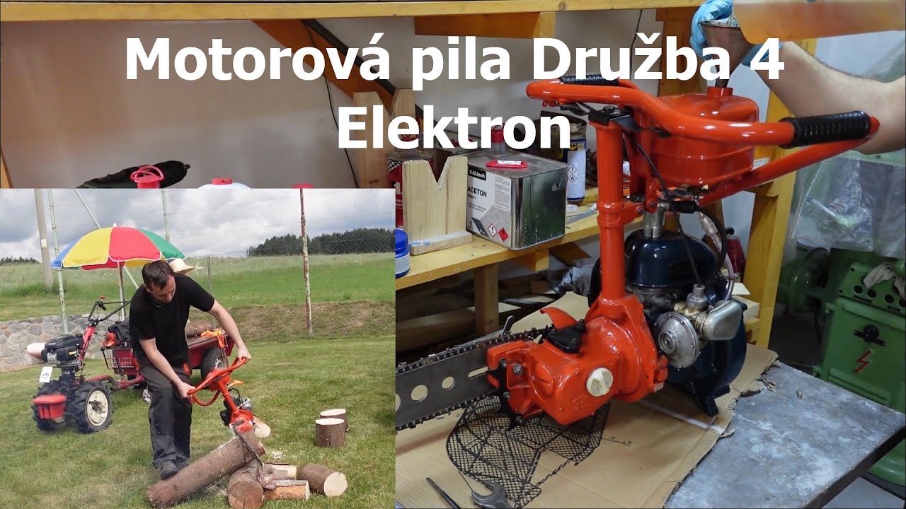 Oživení staré Ruské motorové pily Družba 4 Elektron a ukázka řezání dřeva