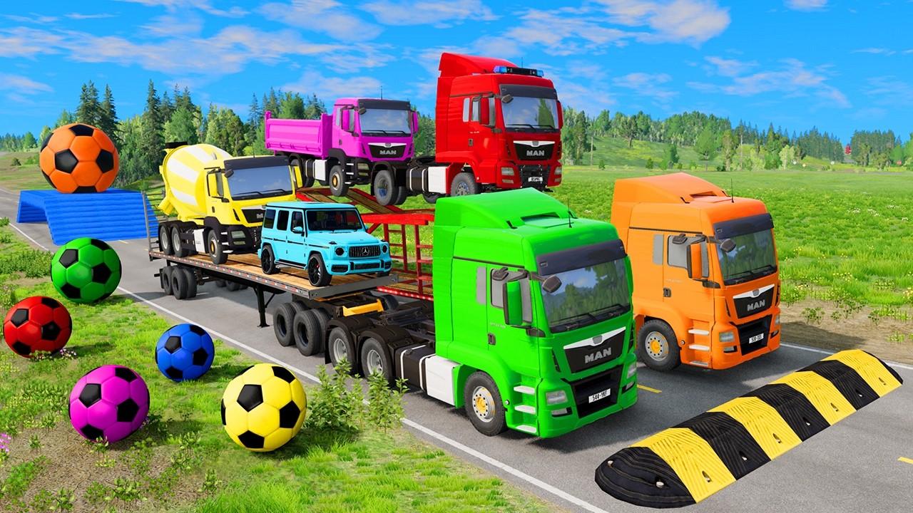 Flatbed Truck McQueen | Transportation with Truck - Pothole vs Car #03 | BeamNG.Drive Gameplay