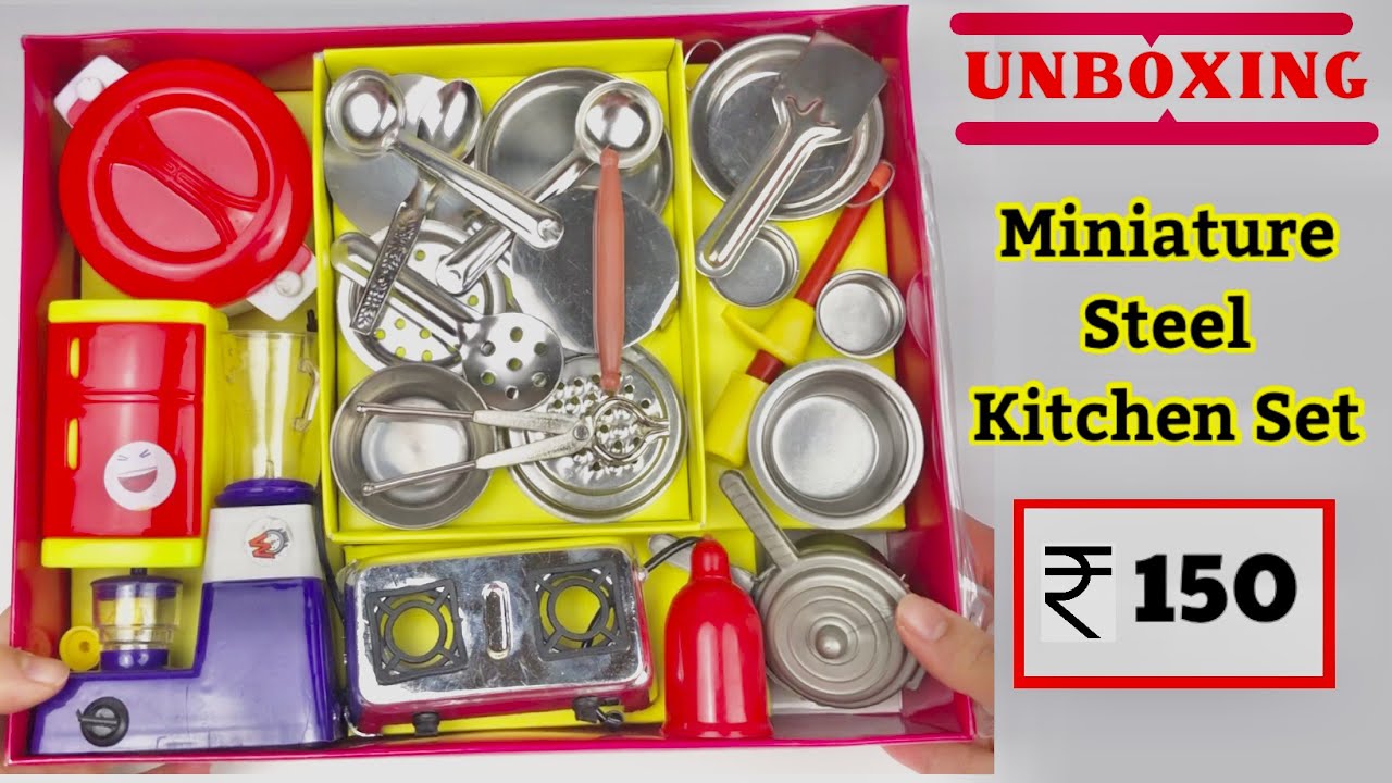 Miniature Kitchen set Unboxing, Miniature Iron Play Set tawa, kadhai and  Stove