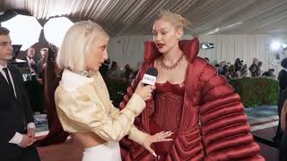 Gigi Hadid on her Extremely heavy met gala dress / met gala 2022 with Emma chamberlain / vogue