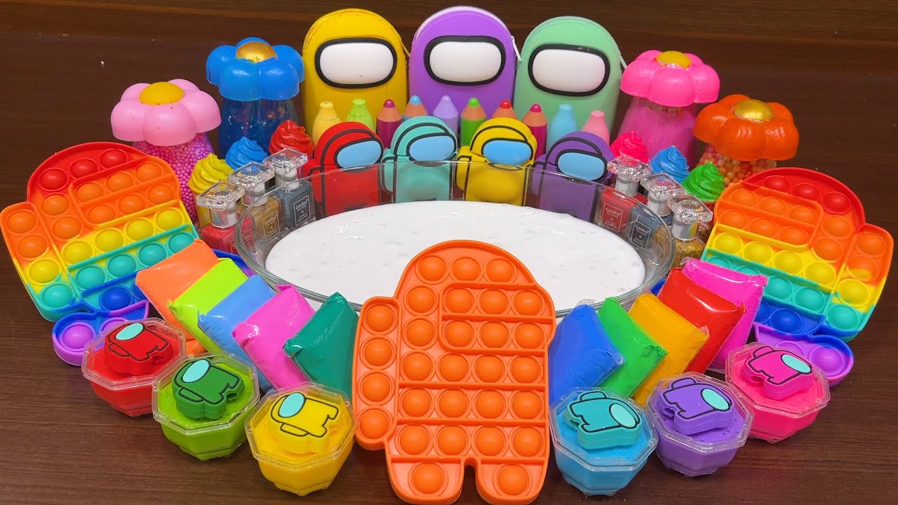 AMONG US SLIME ! Mixing Random into GLOSSY ! Satisfying Slime Videos 