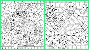 Zen Kleuren op Nummer Gekko & Kikker Mozaïekkunst Reptielen ASMR-geïnspireerde Dot Art Loop #focu...