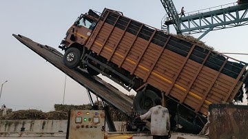 Sugar cane unload of truck |Tripler unloading |