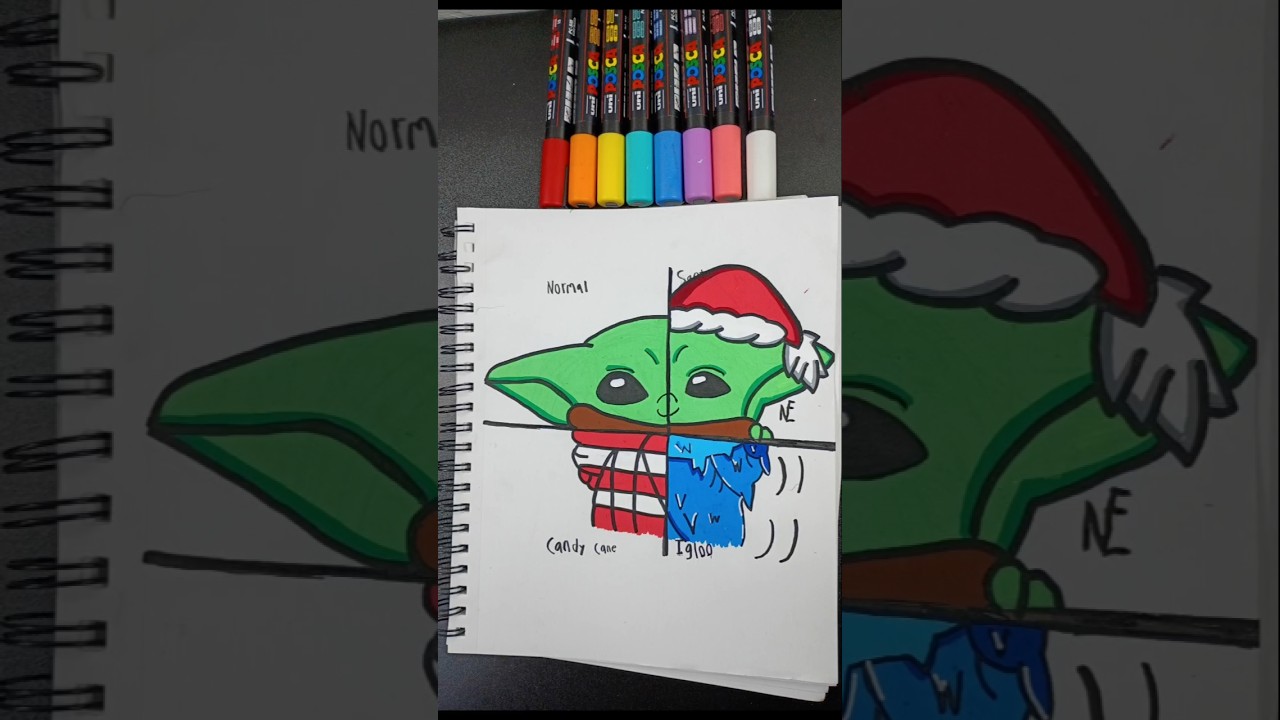 Drawing Baby Yoda In Four Different Christmas Styles (Last part