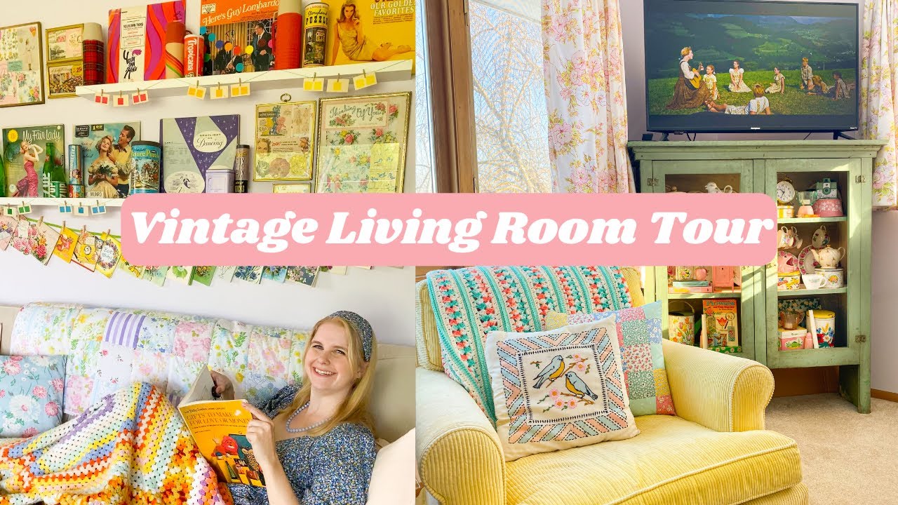 Vintage Colorful Living Room Tour Emily Retro's Thrifted Home YouTube