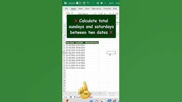 Calculate total sundays and Saturdays between two dates #excel #spreadsheetmagic #datedifference