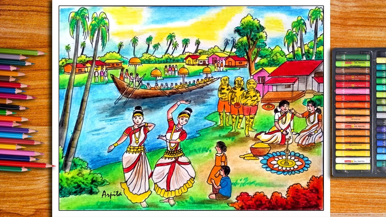 Onam Drawing Easy How To Draw Onam Festival Watercolor Painting My