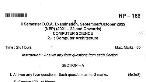 2nd sem BCA, computer Architecture , nep bu 2021-22 question paper #bca #2ndsem