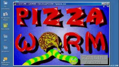 Pizza Worm running in the ReactOS NTVDM