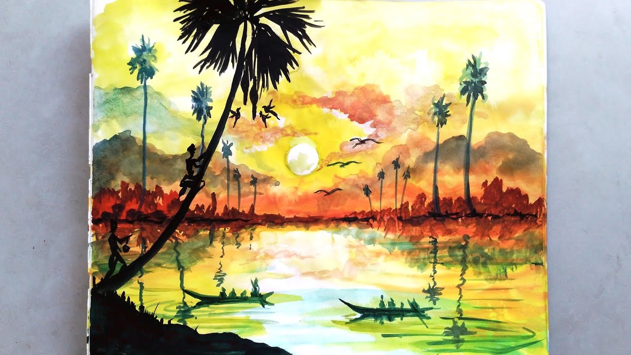 pics Beautiful Village Watercolor Scenery With Human Figure how to draw a beautiful village scenery