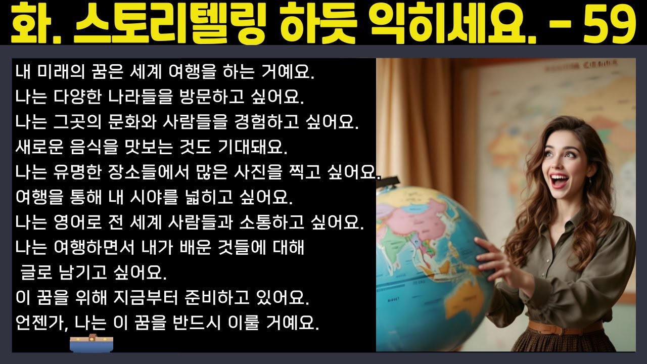 [중간 광고 없음 - 한국어 해설 삭제] 외우지 말고, 스토리텔링하듯 익히세요. - 59편: 미래를 위한 나의 꿈 (A2~B1 수준)  │영어말하기│학습자료│일상영어│영어듣기