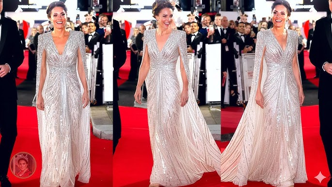 Catherine Stole The Spotlight In A Daring Low-Cut Cape Gown With Beaded  Shoulders And Slit Sleeves - YouTube