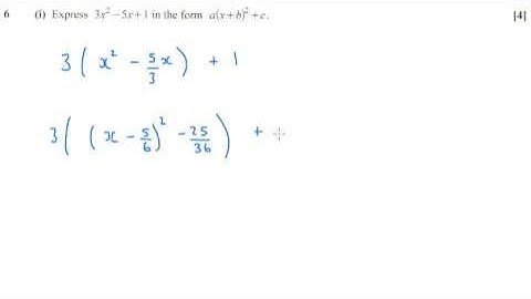 NEW! OCR C1 June 2017 q6i - AS Level - Completing the square