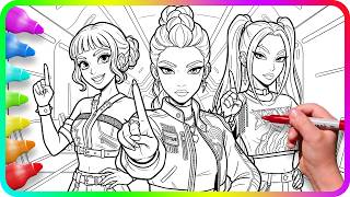 Satisfying Coloring FanArt Coloring Pages - KPop Demon Hunters / Mira, Rumi, Zoey