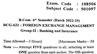 Gndu BCOM 6th Semester Foreign Exchange Management Question Paper | Bcom Question Paper 2025