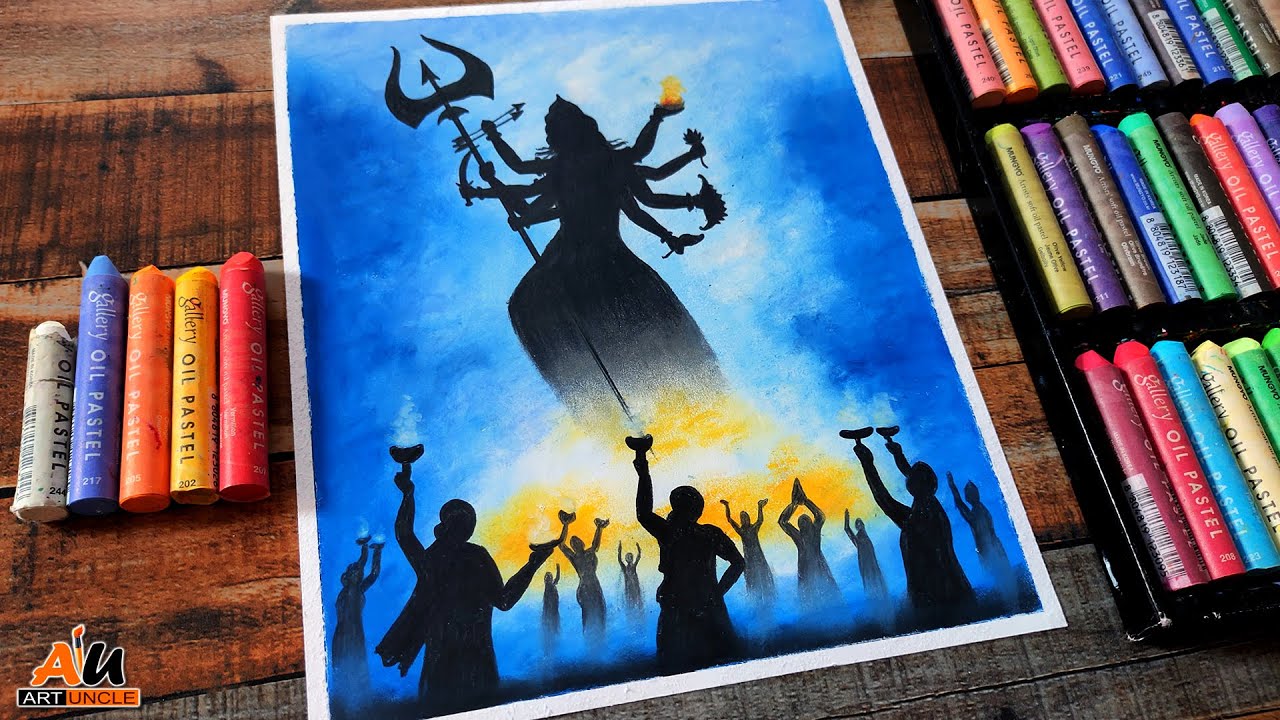 How to draw Maa durga Dusshera Diwali Indian festival Oil
