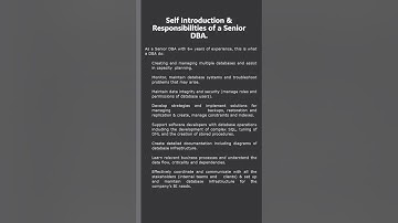 Self Introduction & Responsibilities of a Senior DBA #sqlserver #shortsfeed #shorts #viralshorts