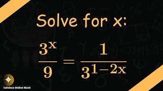 Exponential Equations: Step-by-Step Guide to Solve 3^x/9 = 1/3^(1-2x) | OLYMPIAD Math Tutorial