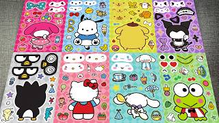 KUROMI and MELODY Friends DIY Silly Face Stickers with Keroppi, Hello Kitty, Pompompurin | ASMR