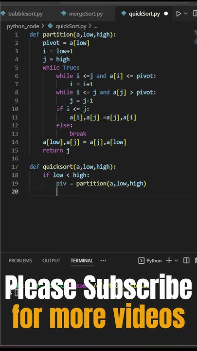 quickSort implementation using python #algorithm #python #youtubeshorts ...
