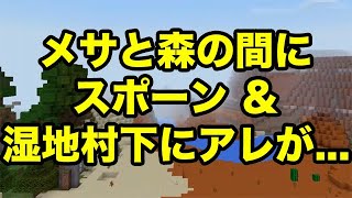 【マインクラフトPE】メサと森の間にスポーン＆湿地村＆肉屋の下にアレが。。。（シード値紹介）
