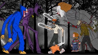 Catnap, Huggy Wuggy Vs Chainsawman Vs Jason Voorhees, Chucky, IT Pennywise | Animation  DC2