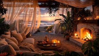 A Soft Ocean Breeze Through Flowing Curtains… 🌅🔥 | Crackling Fireplace & Rolling Waves