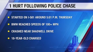 18-year-old arrested and charged after vehicle pursuit and crash in Roanoke