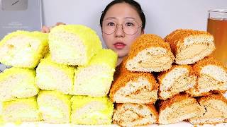 SUB) Mellon roll, mocha roll, white roll Eating Show. Dessert Mukbang