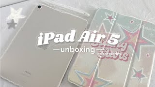 ipad air 5 unboxing (starlight) 🌟 \& apple pencil | accessories + setup 📦