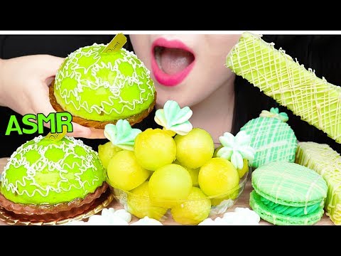 ASMR MELON BALLS, ICE CREAM, CAKE, MACARON 메론 아이스크림, 멜론 케이크 타르트, 메론 마카롱 먹방EATING SOUNDS