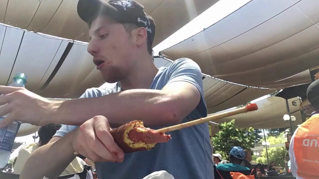 Collin takes the MONSTER JUMBO CORN DOG EATING CHALLENGE!! YouTube